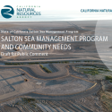 Aerial image of the Salton Sea, with graphics showing this is a community needs report