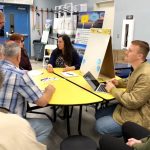 Evon Willhoff at a breakout station during a community meeting in Salton City