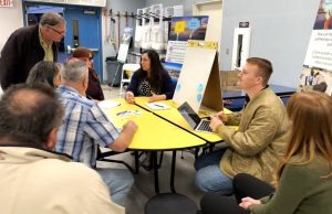 Evon Willhoff at a breakout station during a community meeting in Salton City