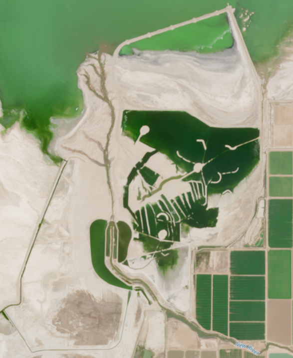 Satellite image of the SCH footprint as water continues to fill the east pond. More water is now covering the east pond