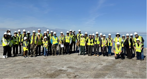 Participants of the Salton Sea Bird Festival at the end of the causeway, near the SCH Pump Station.